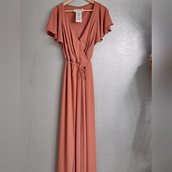 David's Bridal Sedona Flutter Sleeve Dress In Chianti Size 12 - Picture 1 of 12